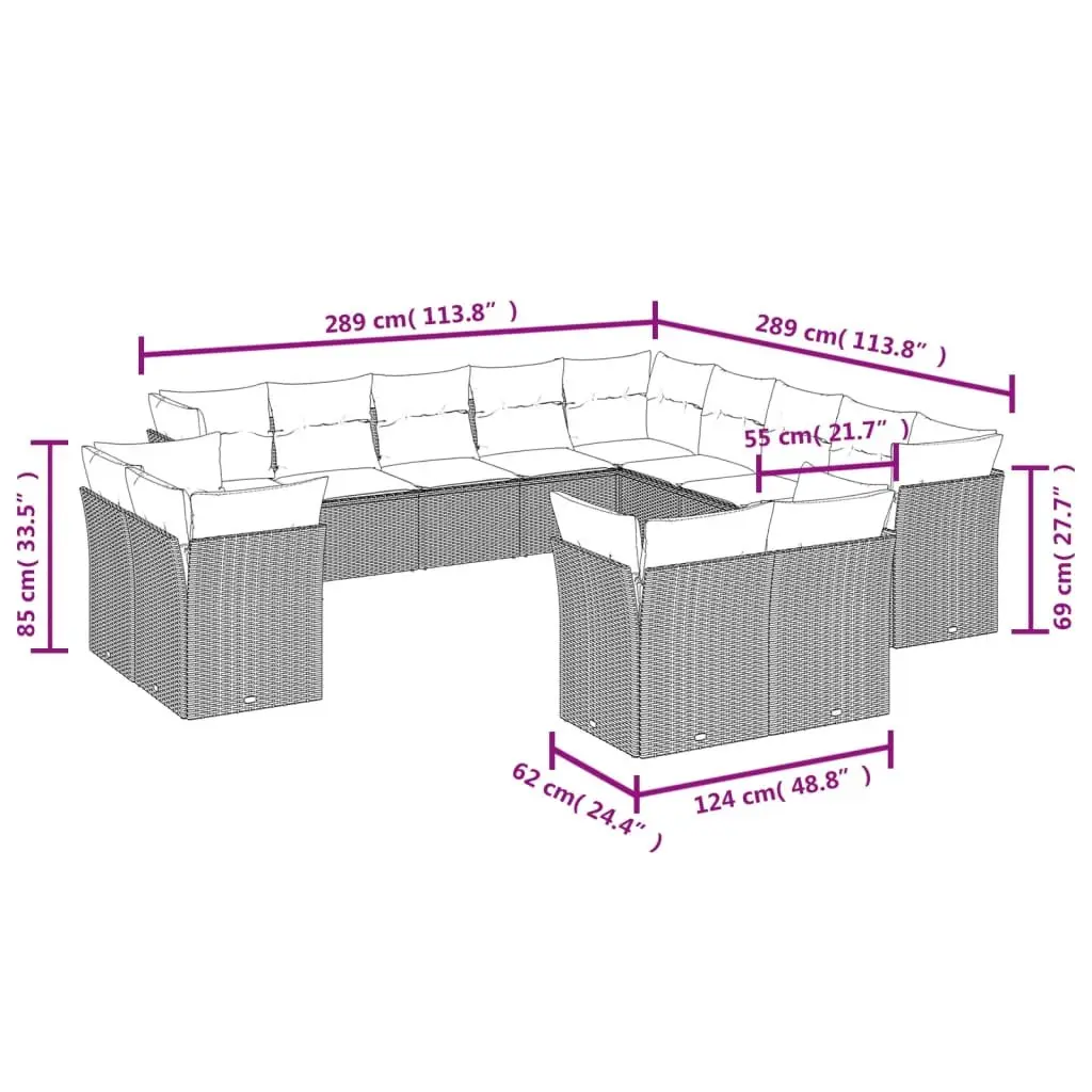 Garden Sofa Set Modular PE Rattan 13 Piece Outdoor Furniture Patio Lounge Black