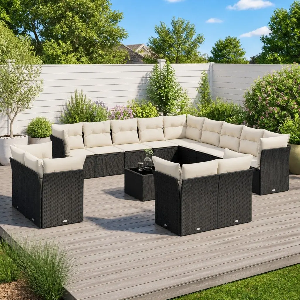 Garden Sofa Set PE Rattan 14 Piece Outdoor Furniture Black Patio Seating