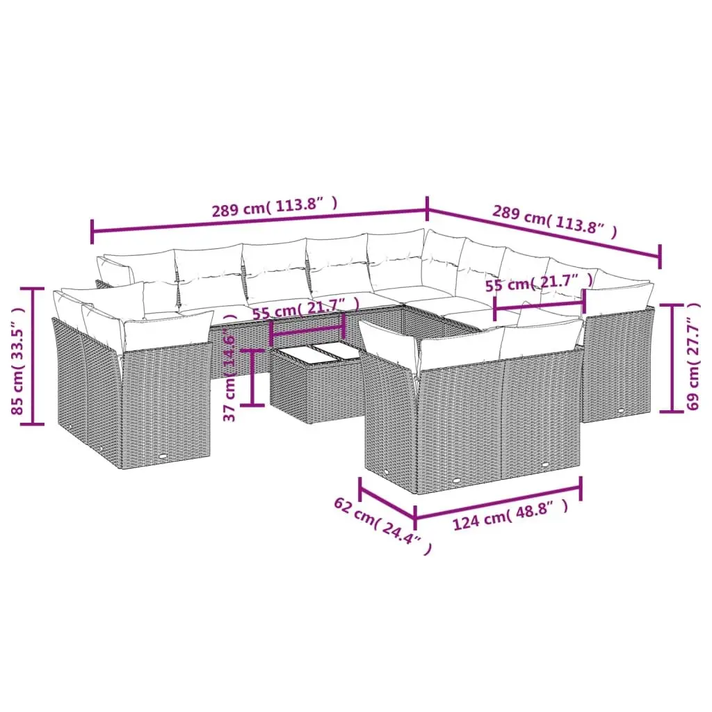 Garden Sofa Set PE Rattan 14 Piece Outdoor Furniture Black Patio Seating