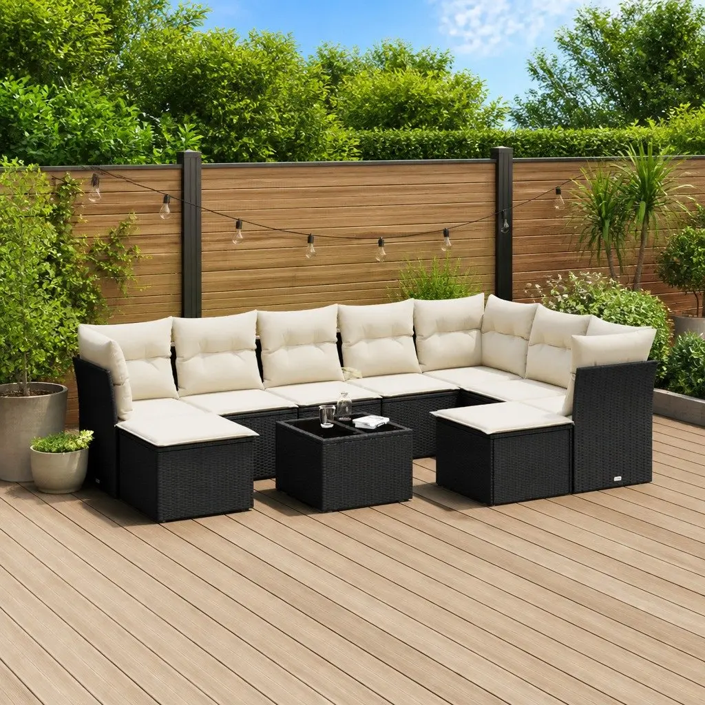 Garden Sofa Set PE Rattan 10 Piece Outdoor Furniture Black Modular Patio Seating
