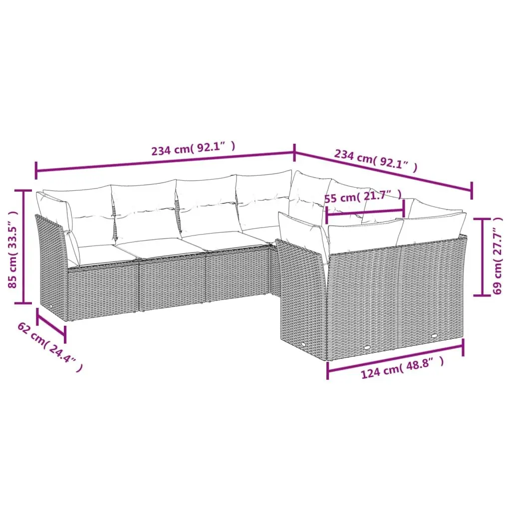 Garden Sofa Set 8 Piece Modular Outdoor Furniture Black PE Rattan