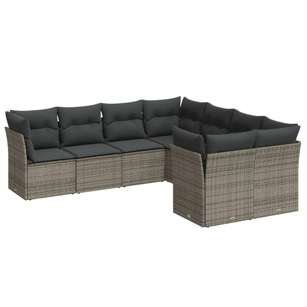 8 Piece Outdoor Modular Sofa Set Grey Rattan with Cushions for Garden Patio Furniture