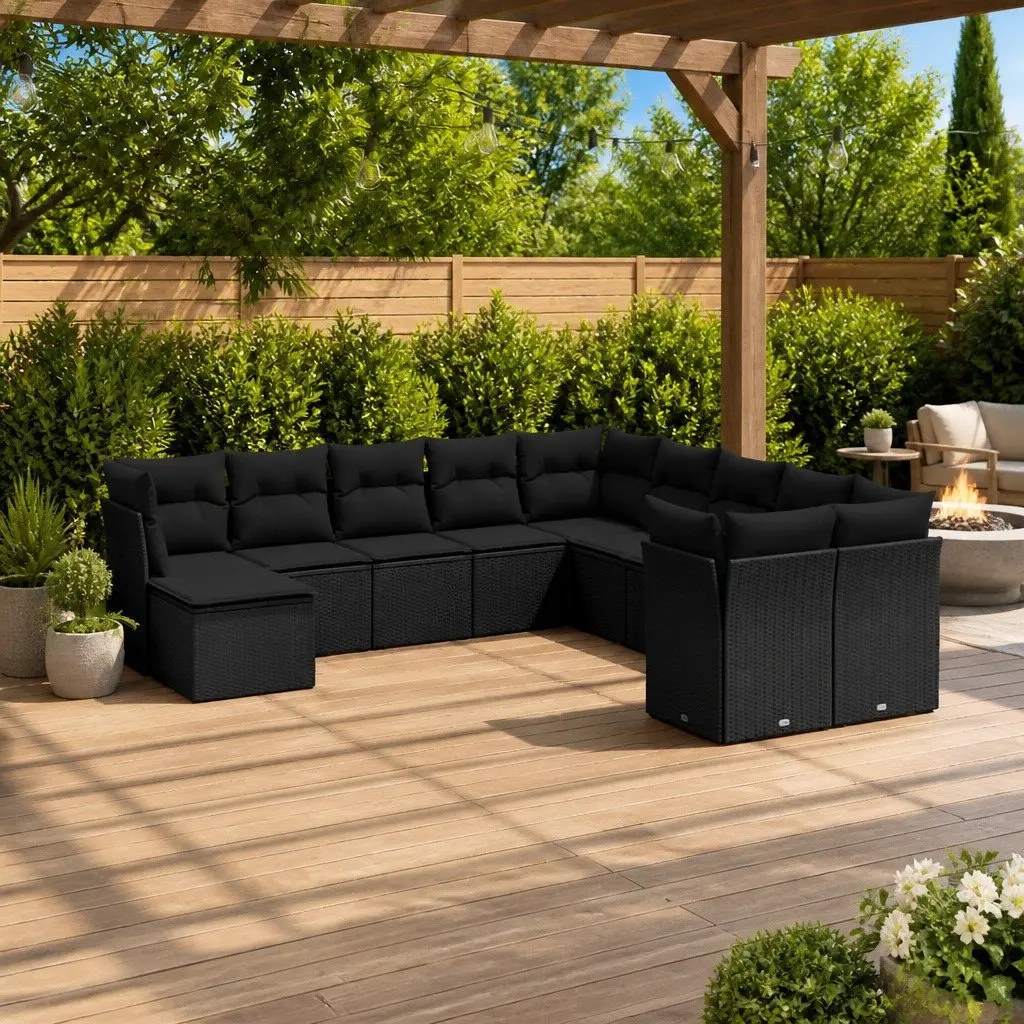 Garden Sofa Set 11 Piece Outdoor Furniture Patio Seating Black with Cushions