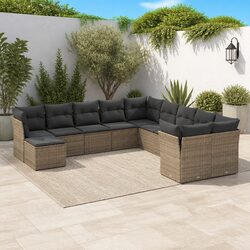 11-Piece Grey Rattan Sofa for Outdoors
