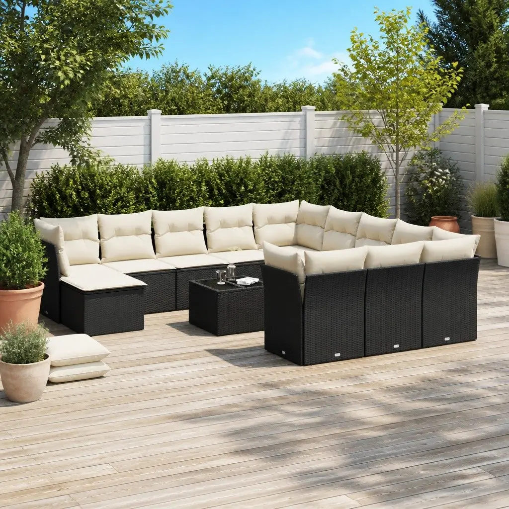 Garden Sofa Set 13 Piece Outdoor Furniture Patio Seating Black Poly Rattan