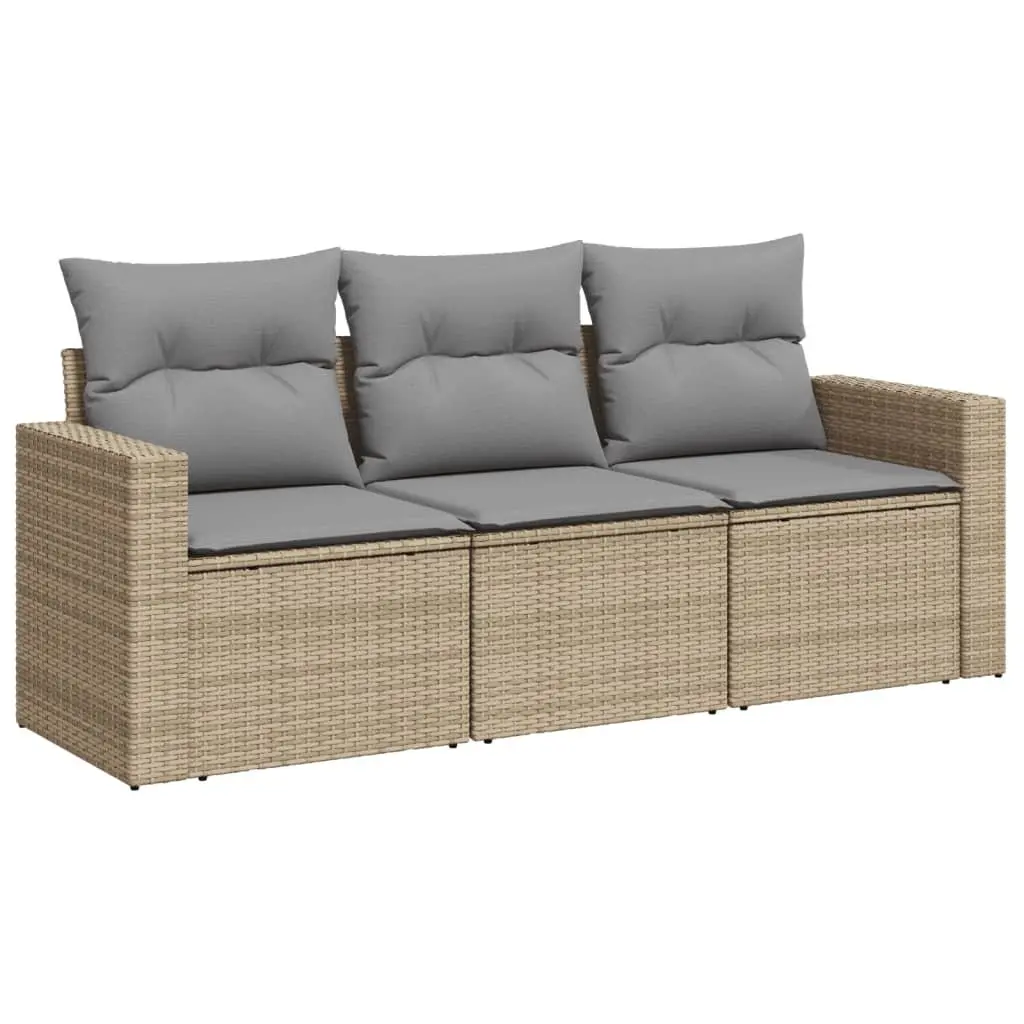 Garden Sofa Set PE Rattan 3 Piece Outdoor Furniture Patio Beige Cushions Modular