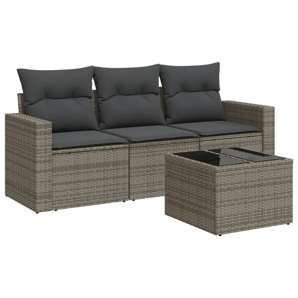 Garden Sofa Set PE Rattan 4 Piece Modular Outdoor Furniture Grey with Cushions