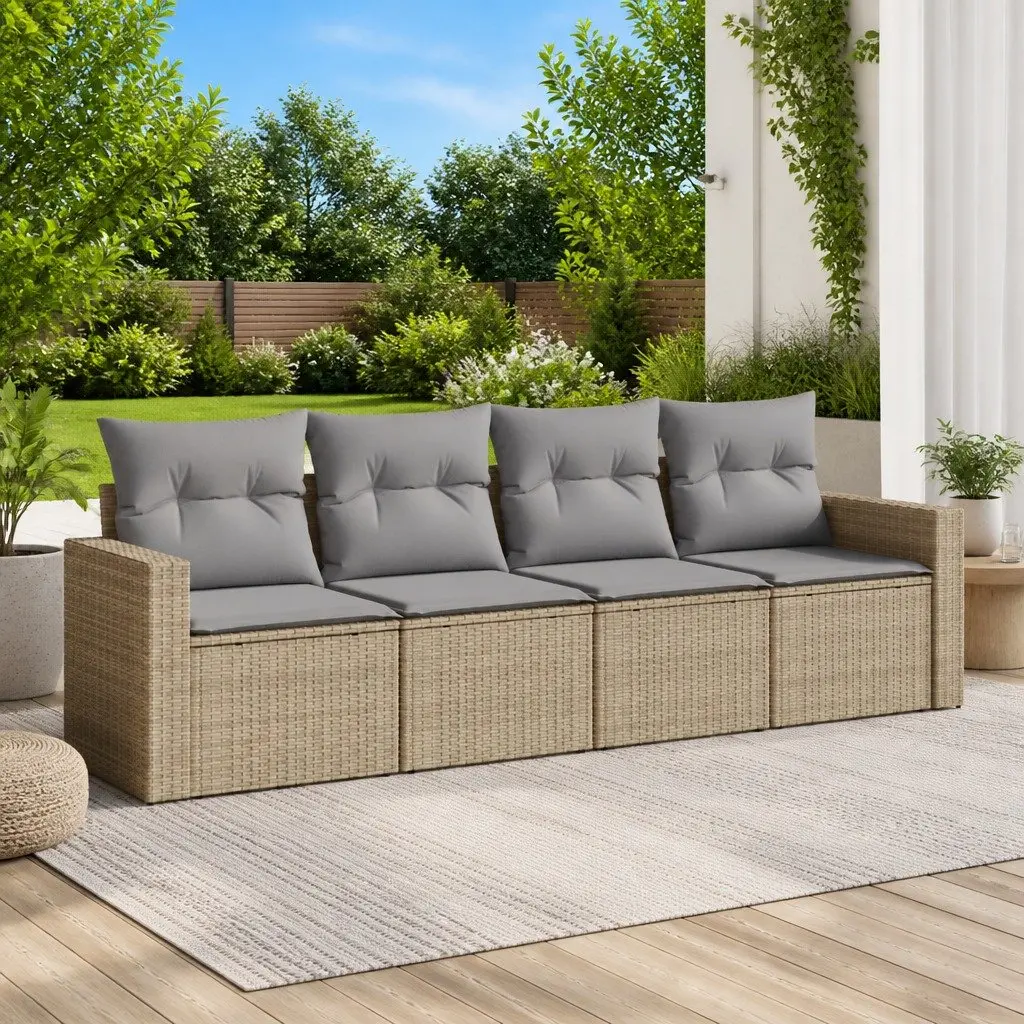 Garden Sofa Set PE Rattan Modular 4 Piece Outdoor Furniture Beige with Cushions