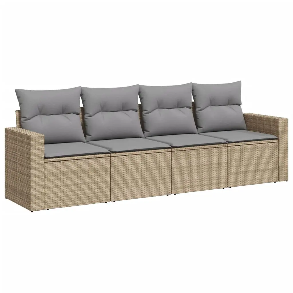 Garden Sofa Set PE Rattan Modular 4 Piece Outdoor Furniture Beige with Cushions