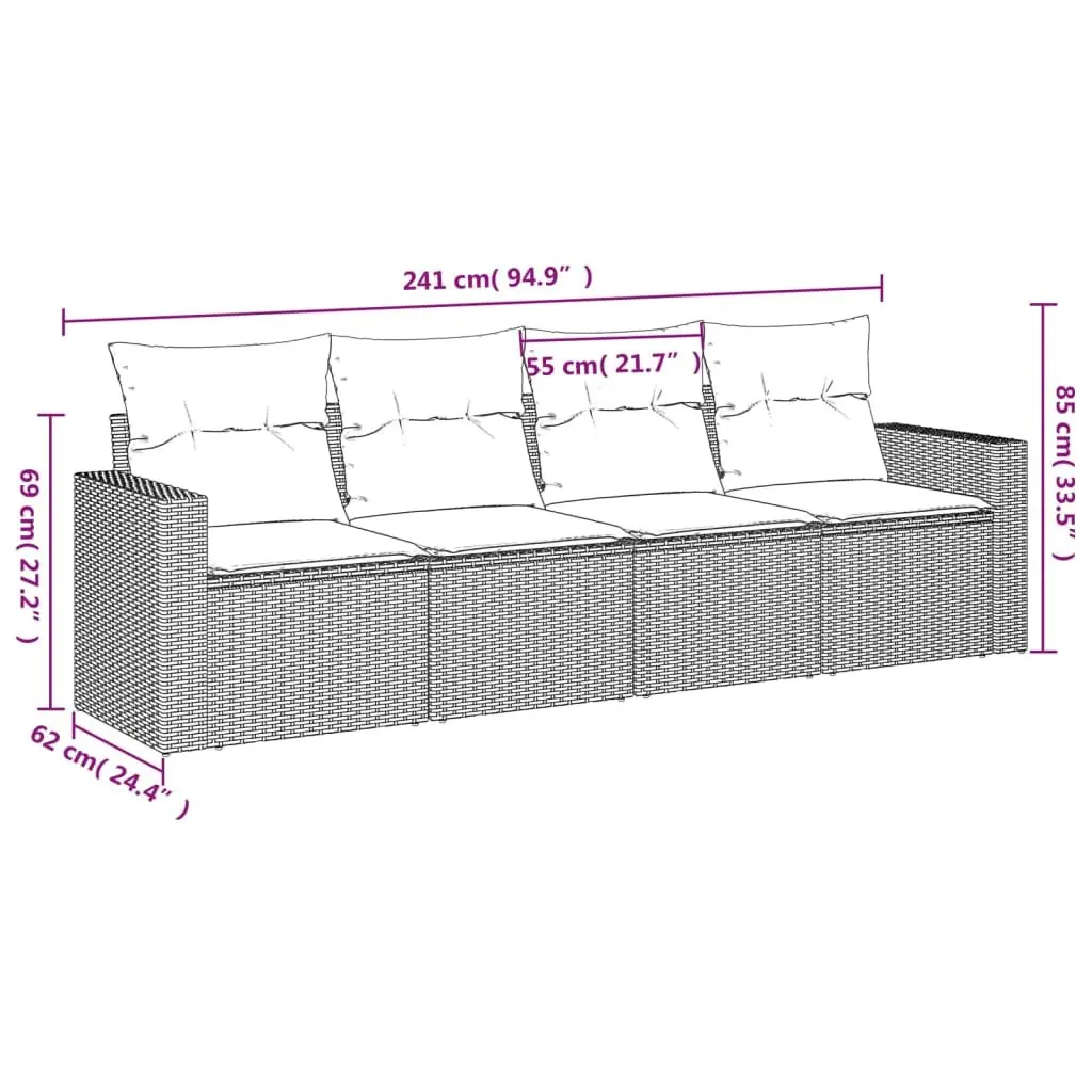 Garden Sofa Set PE Rattan Modular 4 Piece Outdoor Furniture Grey