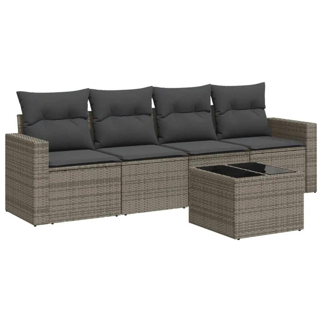 Garden Sofa Set 5 Piece Outdoor Furniture Grey Poly Rattan with Cushions Patio