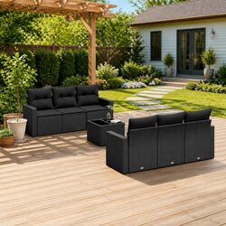 Practical 7 Piece Black Rattan Sofa Set for Any Space