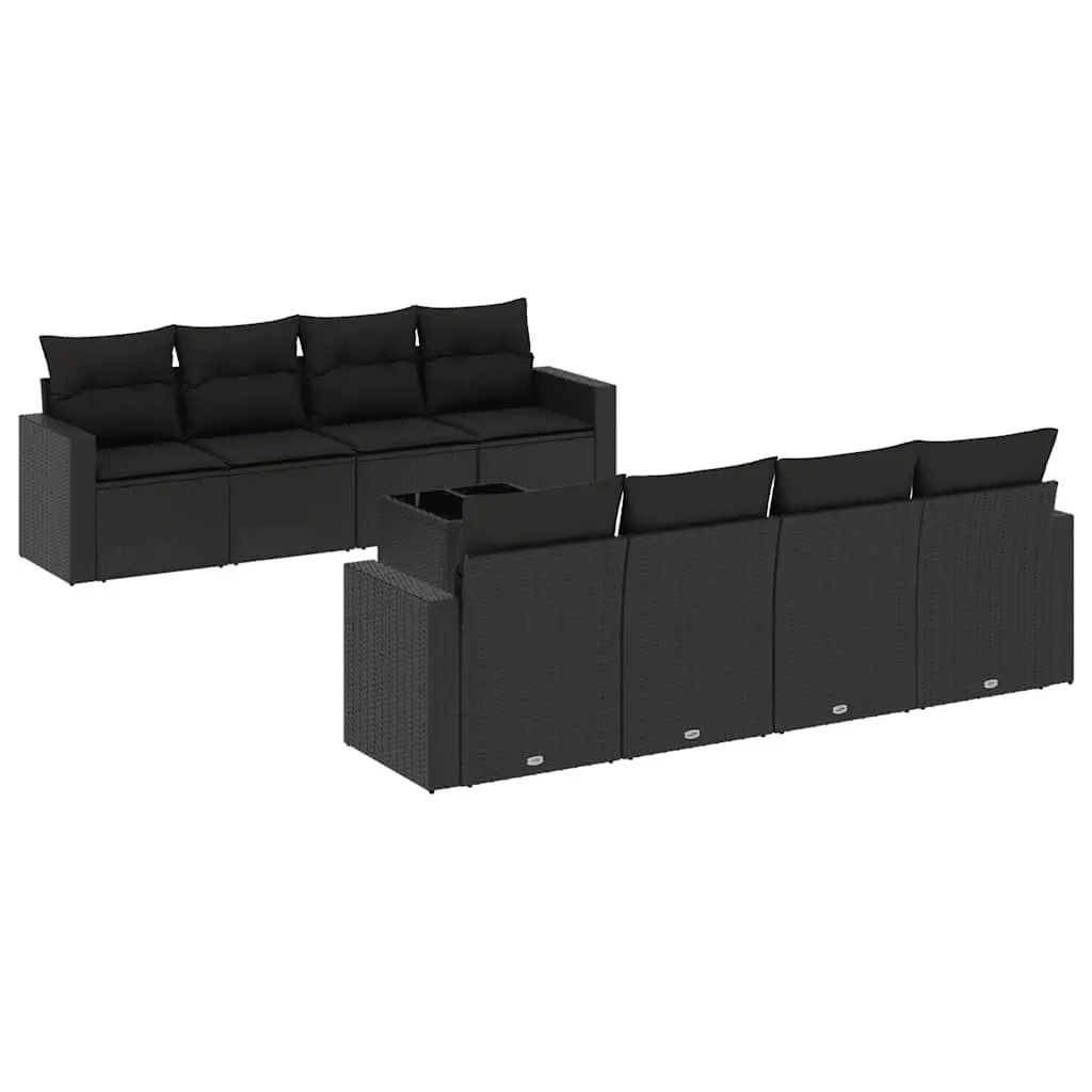 9 Piece Outdoor Garden Sofa Set Poly Rattan Cushions Black