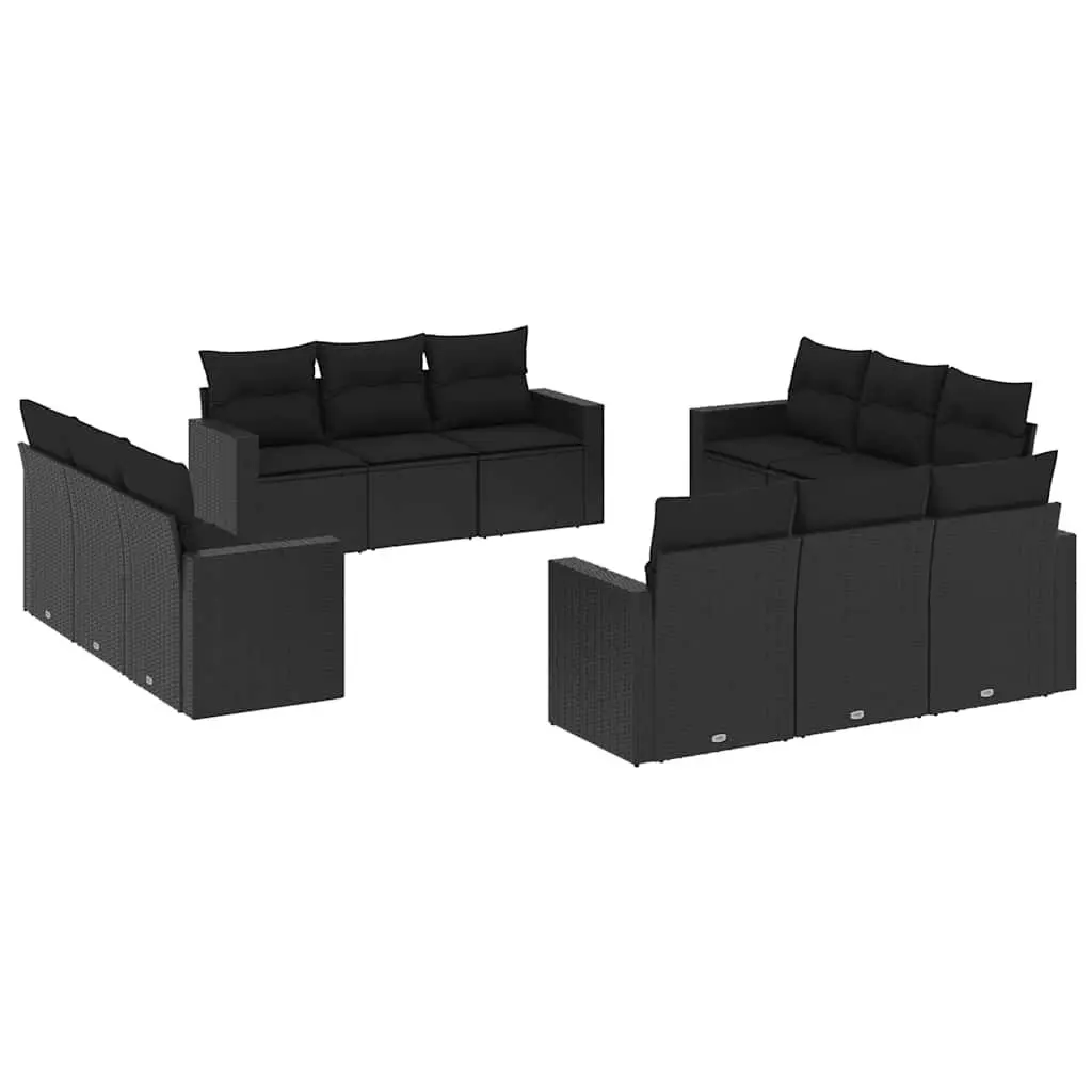 Garden Sofa Set Modular PE Rattan 12 Piece Outdoor Furniture Black