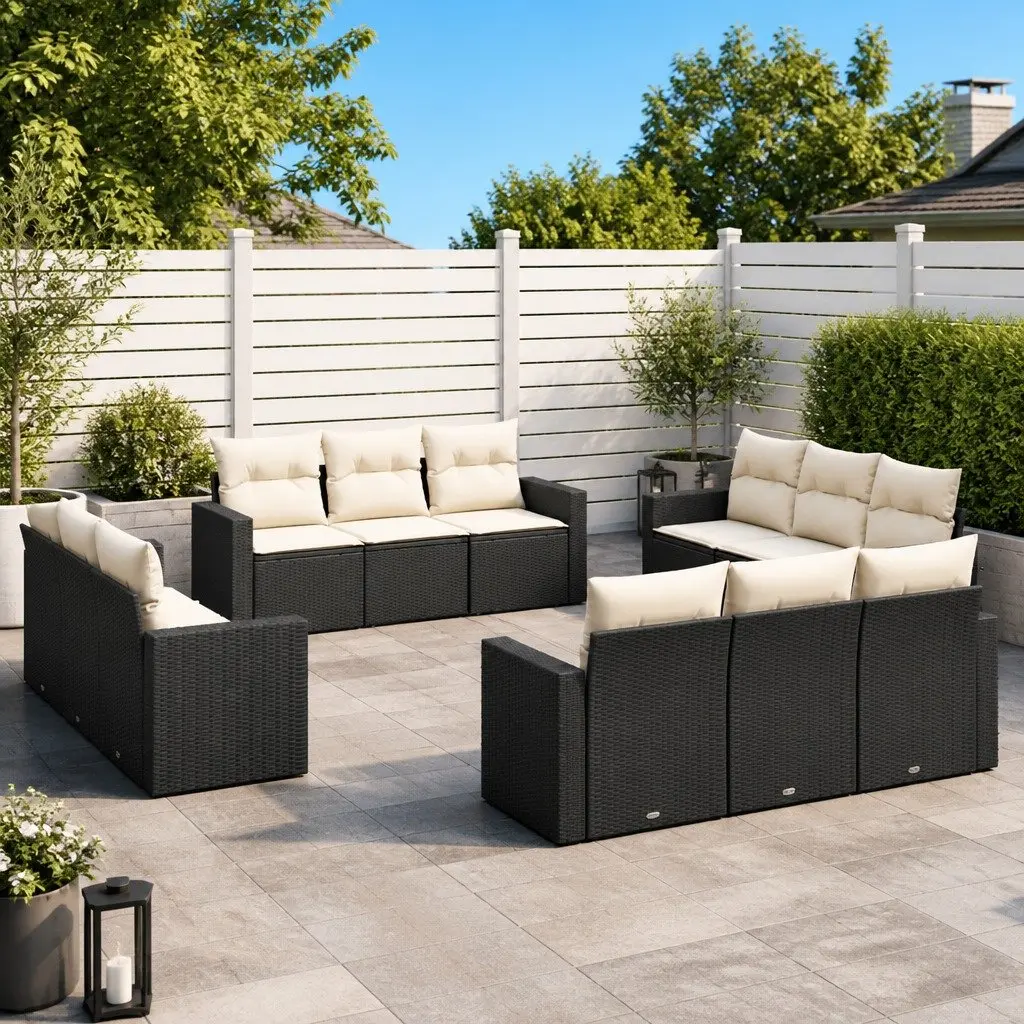 Garden Sofa Set 12 Piece Outdoor Furniture Black Poly Rattan Modular Patio