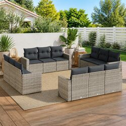 Garden Sofa Set 12 Piece Modular Outdoor Furniture Grey Poly Rattan with