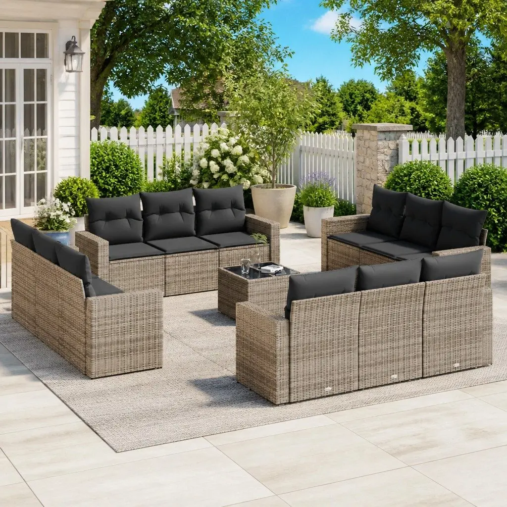Garden Sofa Set 13 Piece Outdoor Furniture Grey Poly Rattan with Cushions Patio