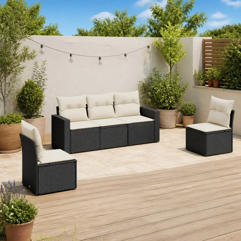 Garden Sofa Set PE Rattan Modular 5 Piece Outdoor Furniture with Cushions Black