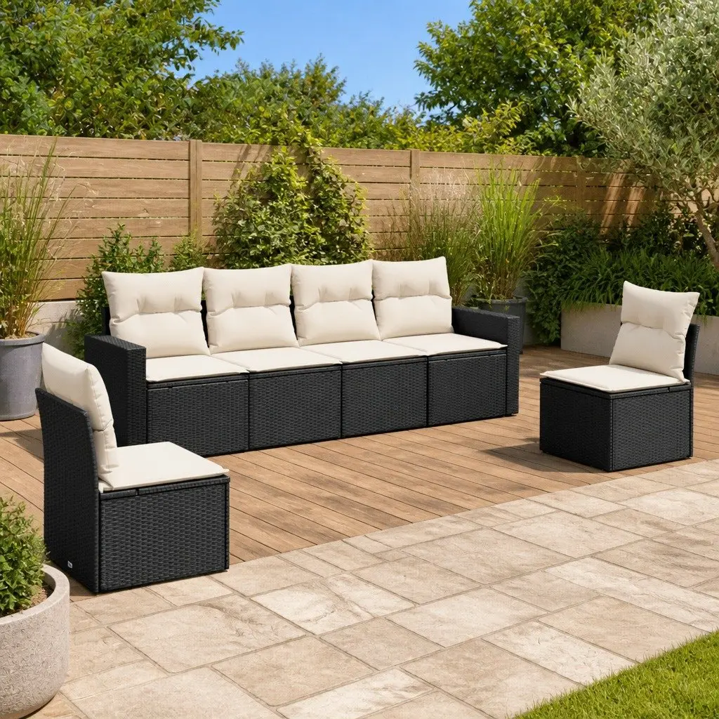 6 Piece Garden Sofa Set Poly Rattan Outdoor Furniture Black with Cushions
