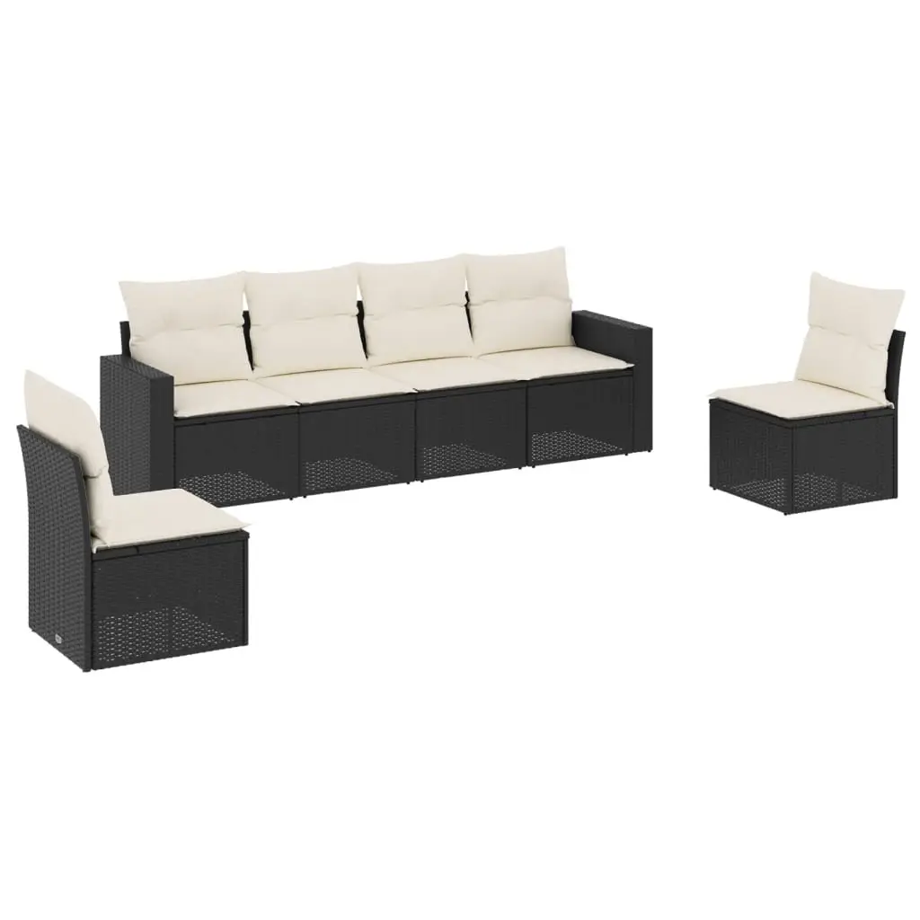 6 Piece Garden Sofa Set Poly Rattan Outdoor Furniture Black with Cushions