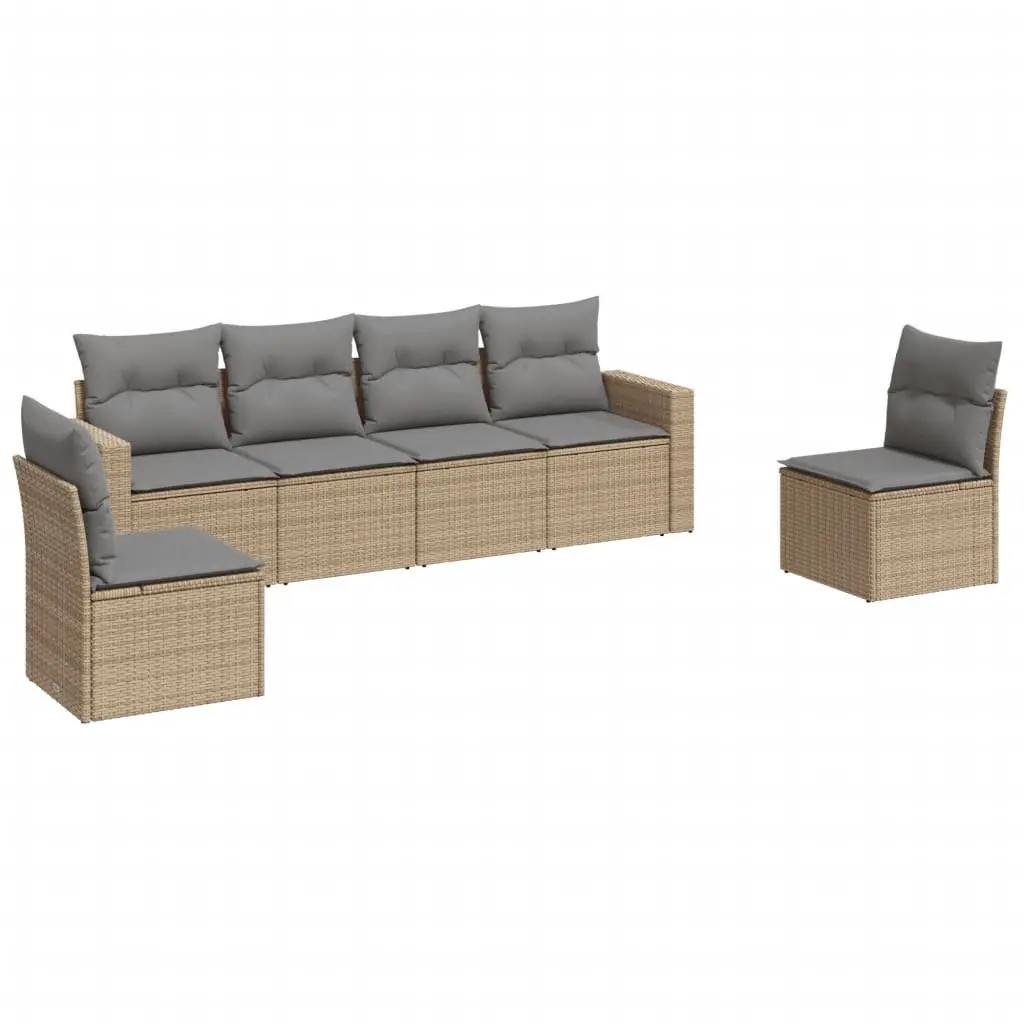 Garden Sofa Set 6 Piece Outdoor Furniture Beige Poly Rattan Cushioned Seating