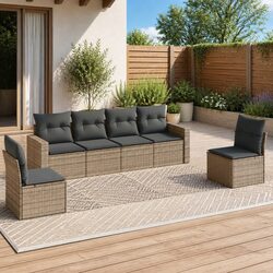 Garden Sofa Set 6 Piece Outdoor Furniture with Cushions Grey Poly Rattan Modular