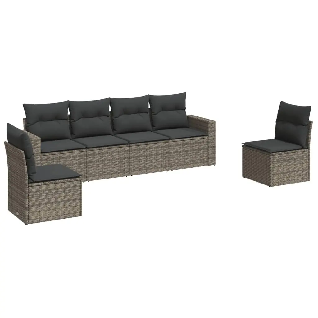 Garden Sofa Set Modular PE Rattan 6 Piece Outdoor Furniture Grey with Cushions