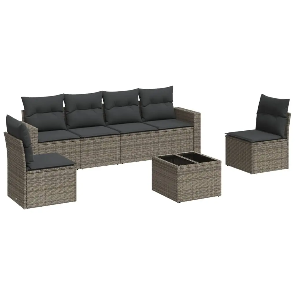 Garden Sofa Set PE Rattan 7 Piece Outdoor Furniture Grey with Cushions