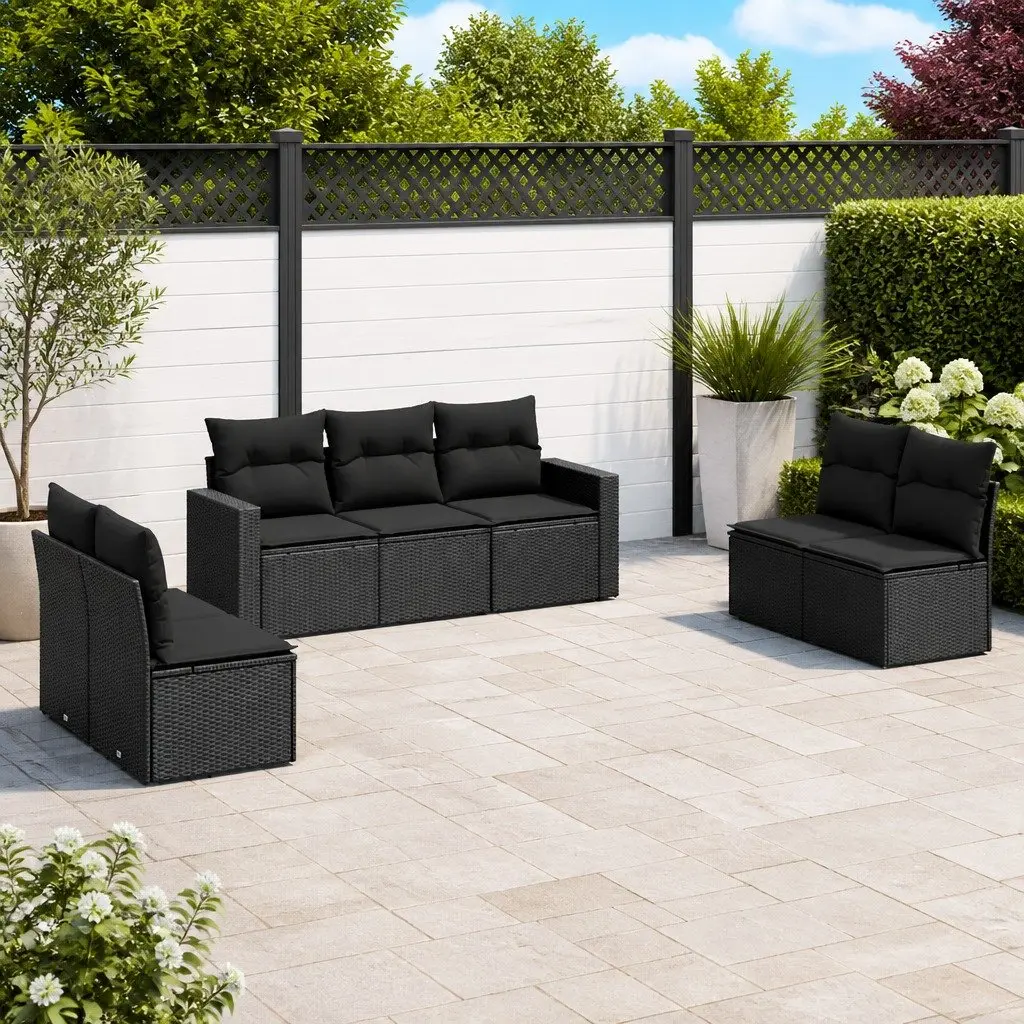 Garden Sofa Set Modular PE Rattan 7 Piece Outdoor Furniture Black