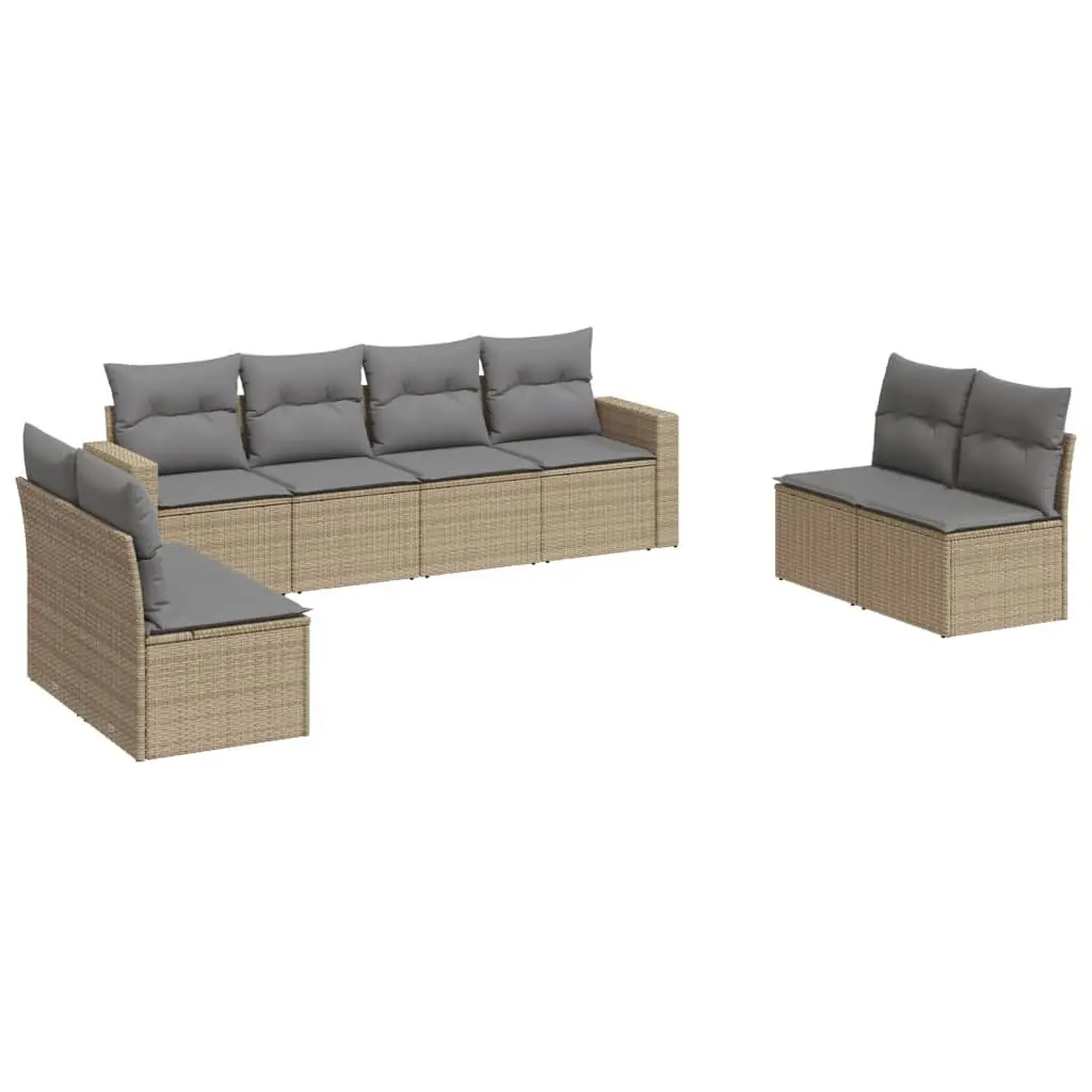 8 Piece Garden Sofa Set Outdoor Patio Furniture Beige Poly Rattan with Cushions