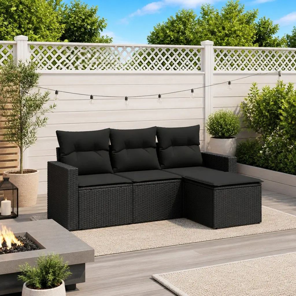 Outdoor Garden Sofa Set Poly Rattan 4 Piece Black