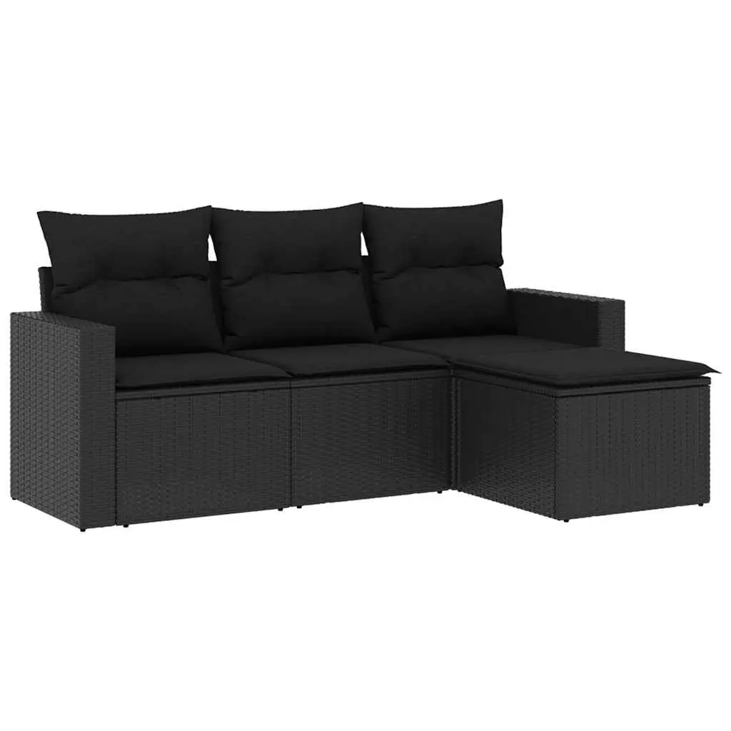 Outdoor Garden Sofa Set Poly Rattan 4 Piece Black