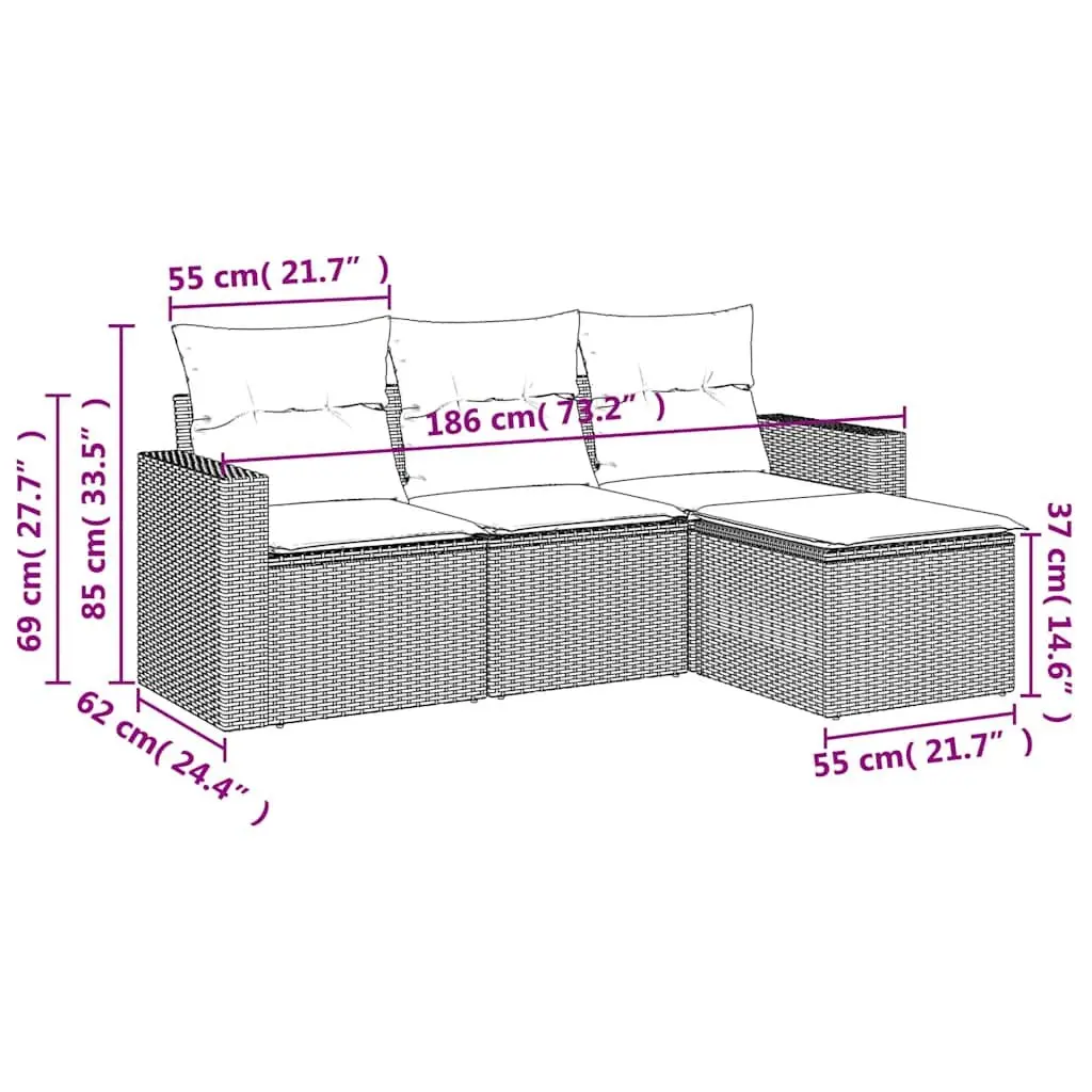Outdoor Garden Sofa Set Poly Rattan 4 Piece Black