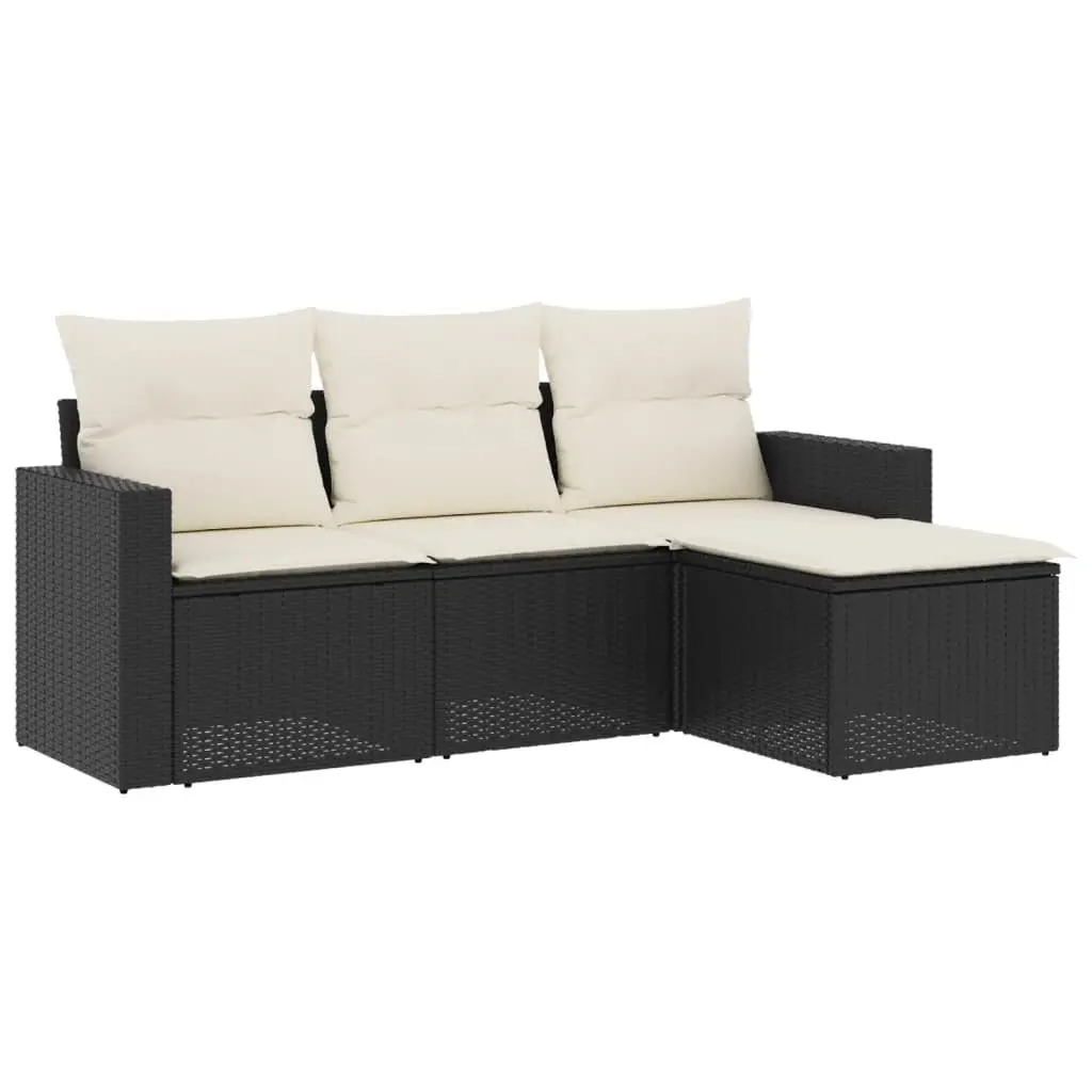Outdoor Garden Sofa Set PE Rattan 4 Piece Black with Cushions