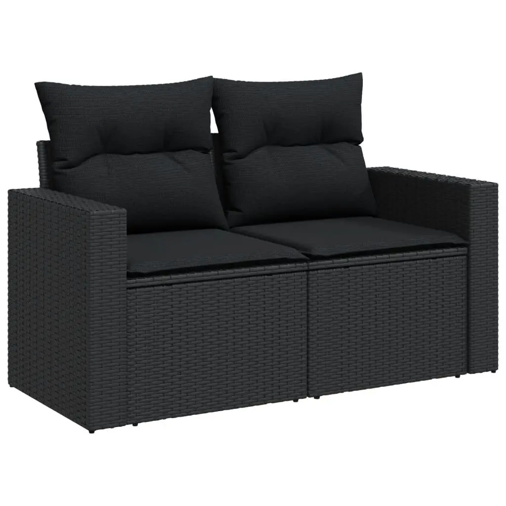 5 Piece Black PE Rattan Outdoor Sofa Set with Cushions and Tempered Glass Table for Patio and Backyard