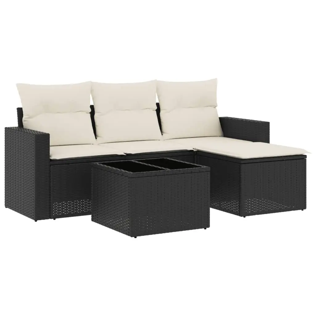 Garden Sofa Set PE Rattan 5 Piece Outdoor Furniture Black with Cushions