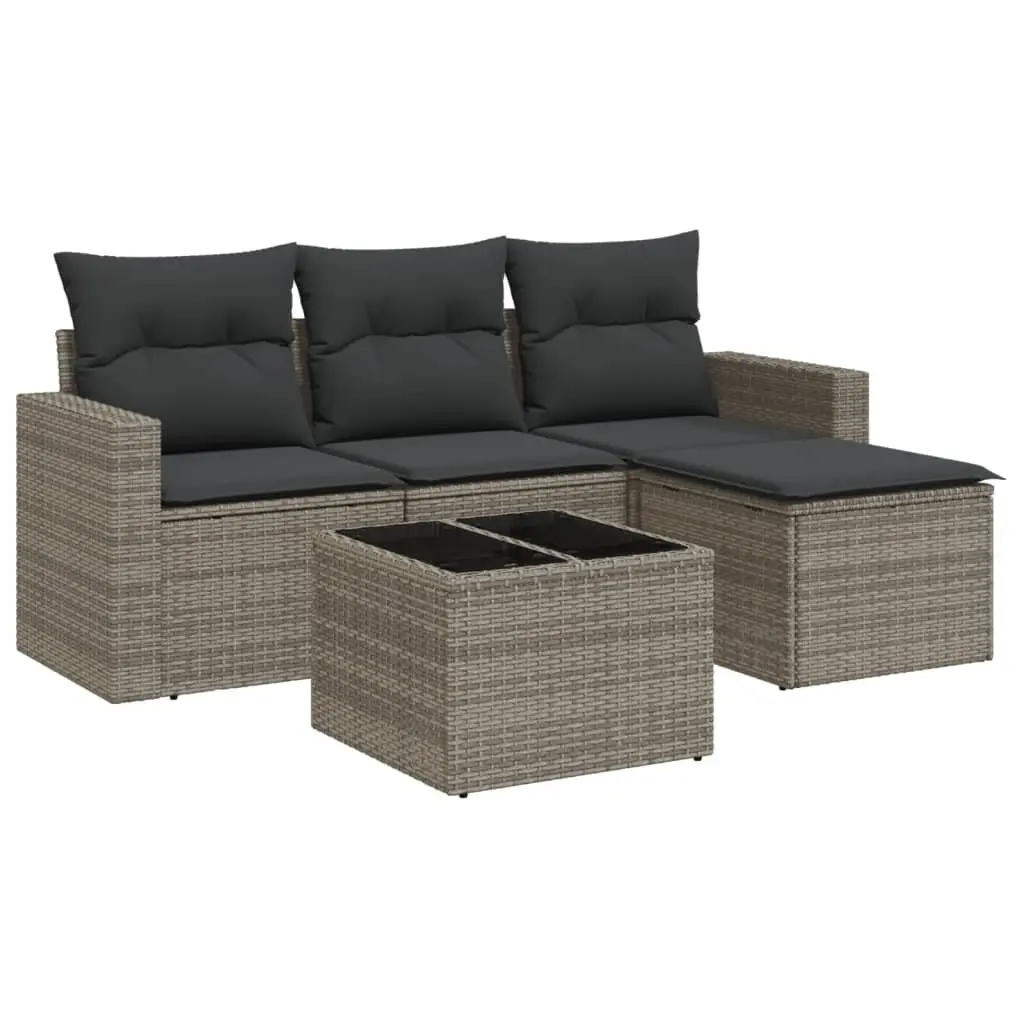 5 Piece Outdoor Garden Sofa Set Grey PE Rattan with Cushions