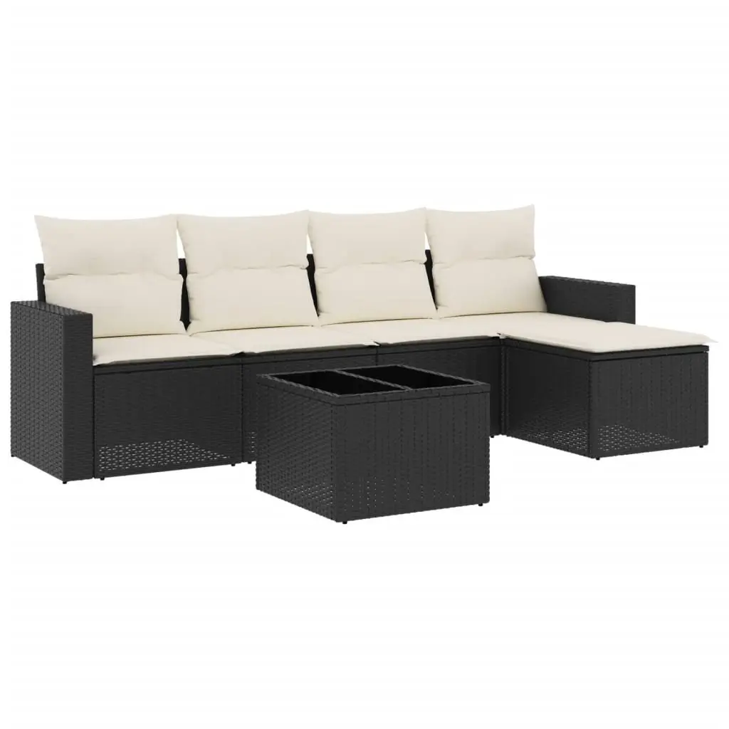 Garden Sofa Set 6 Piece Outdoor Furniture Black Rattan Patio Seating with