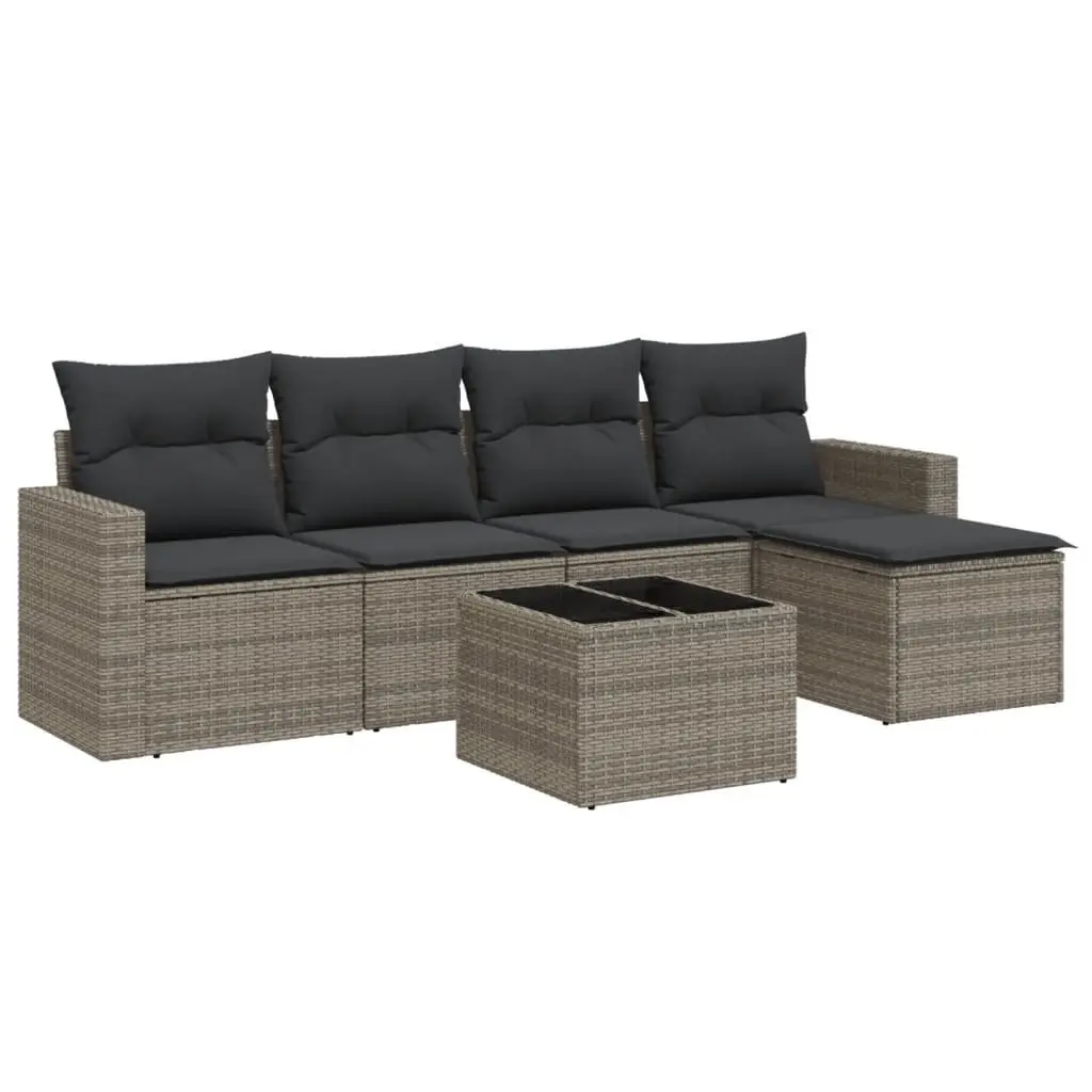 Garden Sofa Set 6 Piece Grey Outdoor Furniture Patio Seating with Cushions