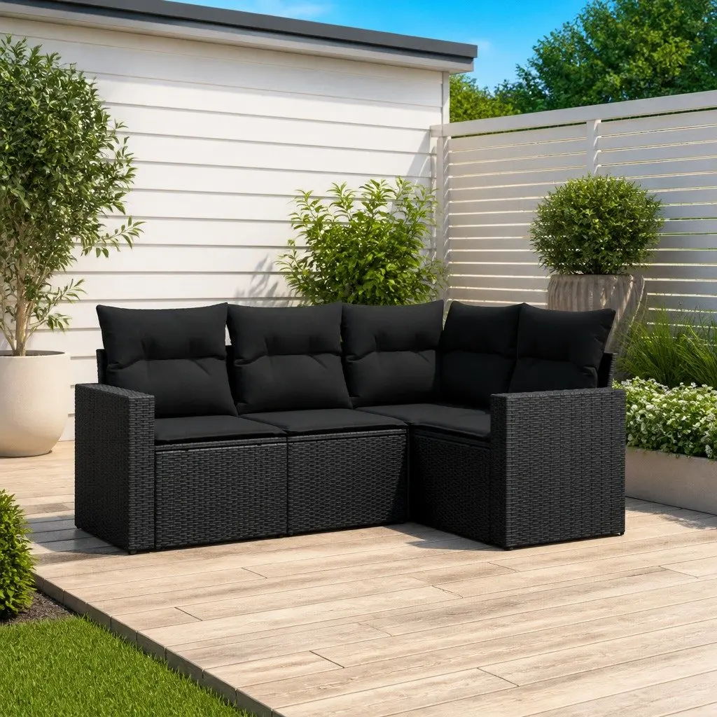 Garden Sofa Set PE Rattan Modular 4 Piece Outdoor Furniture Black