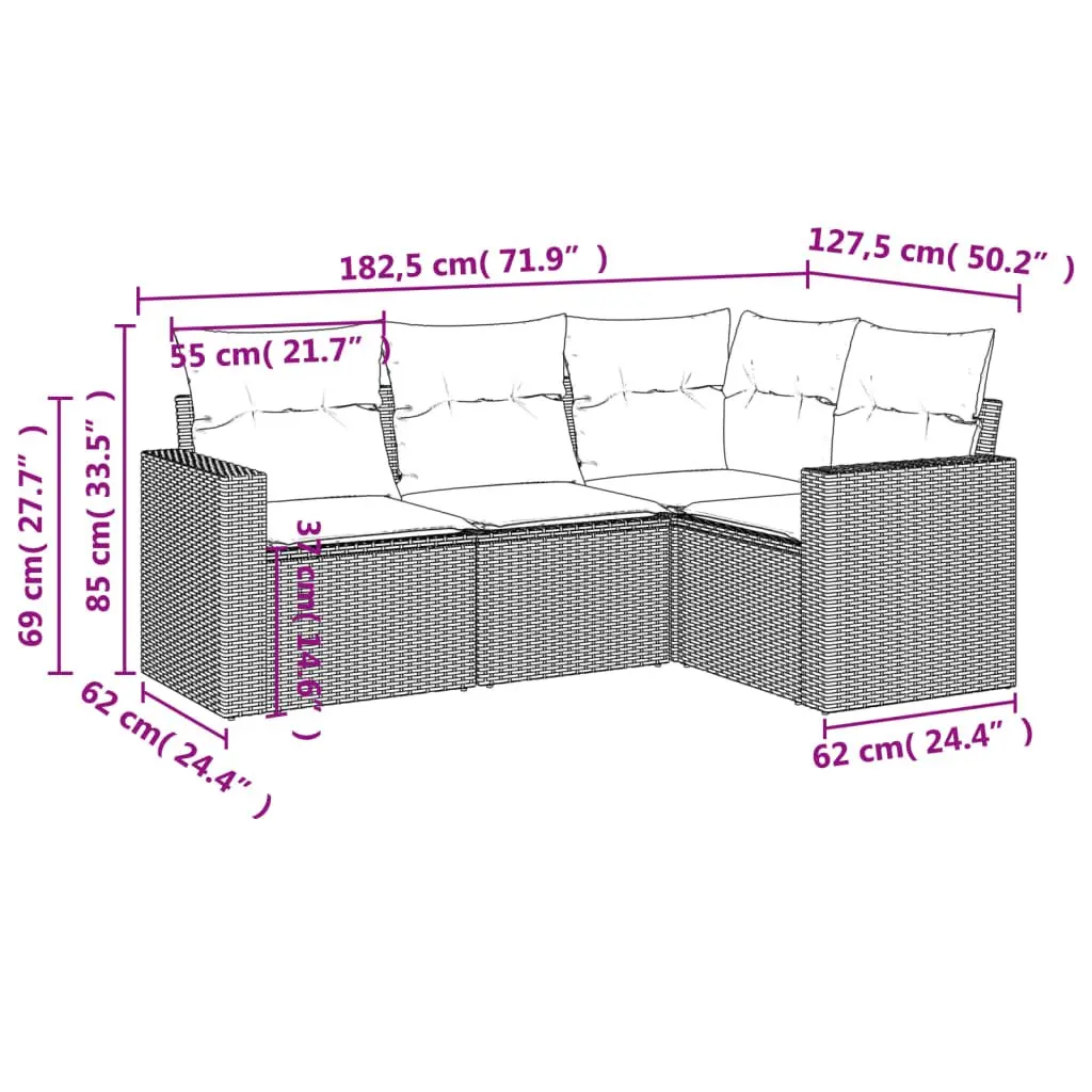 4 Piece Garden Sofa Set for Patio Use