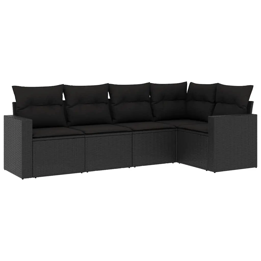 Outdoor Garden Sofa Set 5 Piece Poly Rattan Patio Furniture with Cushions Black