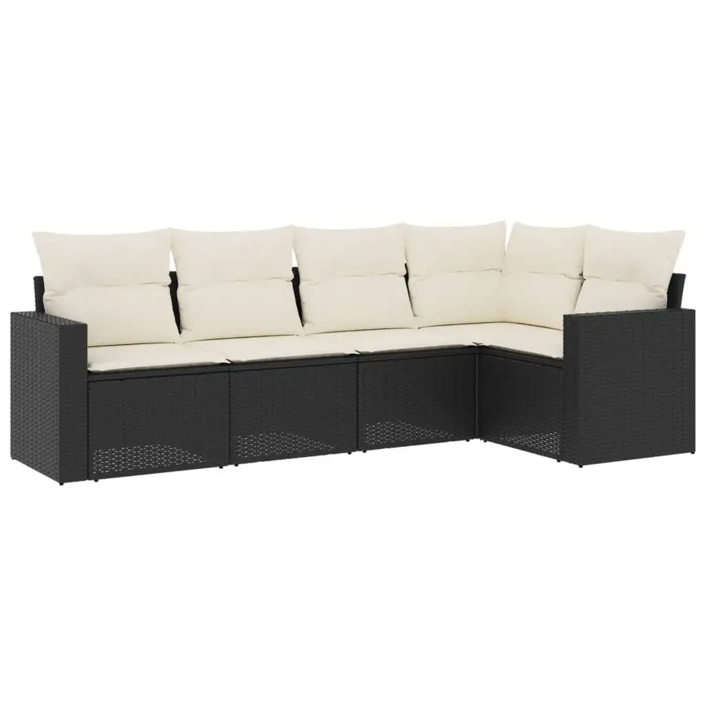 Garden Sofa Set 5 Piece Black PE Rattan Outdoor Furniture with Cushions