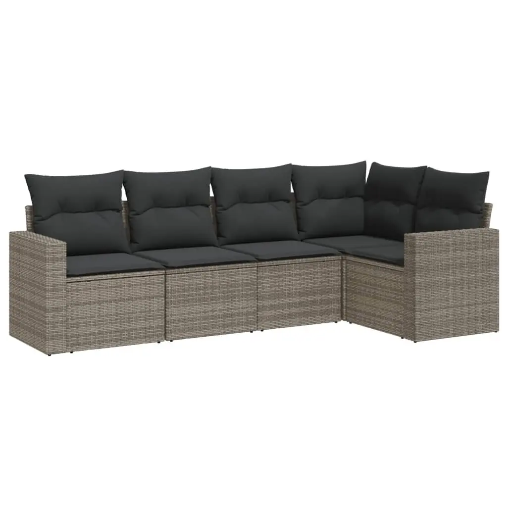 5PieceModularGreyRattanGardenSofaSetOutdoorFurnitureWithPaddedCushions