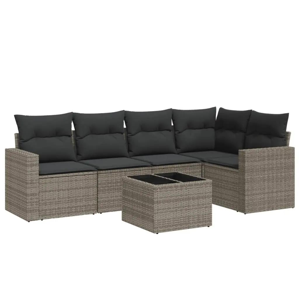 Grey Modular Outdoor Sofa Set with Cushions PE Rattan 6 Piece Patio Furniture