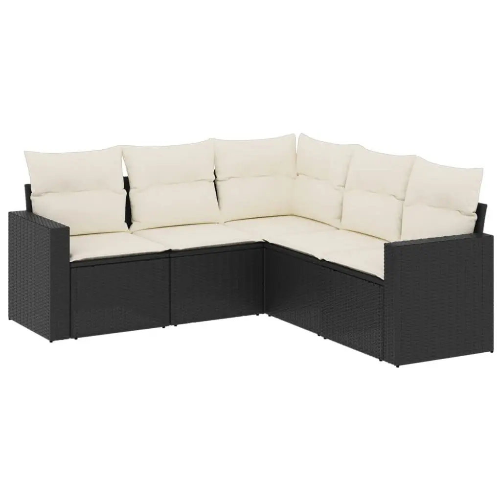 5 Piece Garden Sofa Set PE Rattan with Cushions Black