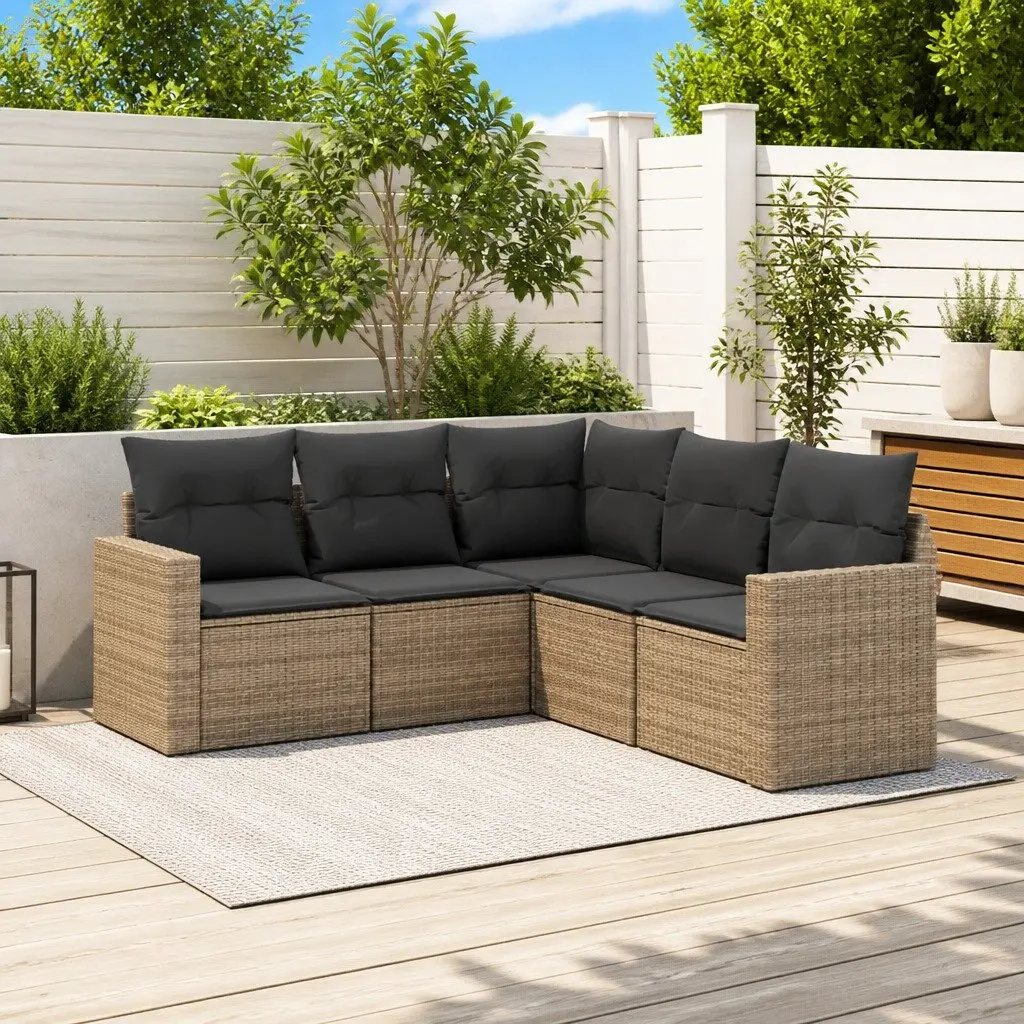 5 Piece Garden Sofa Set PE Rattan Grey Outdoor Patio Furniture Modular
