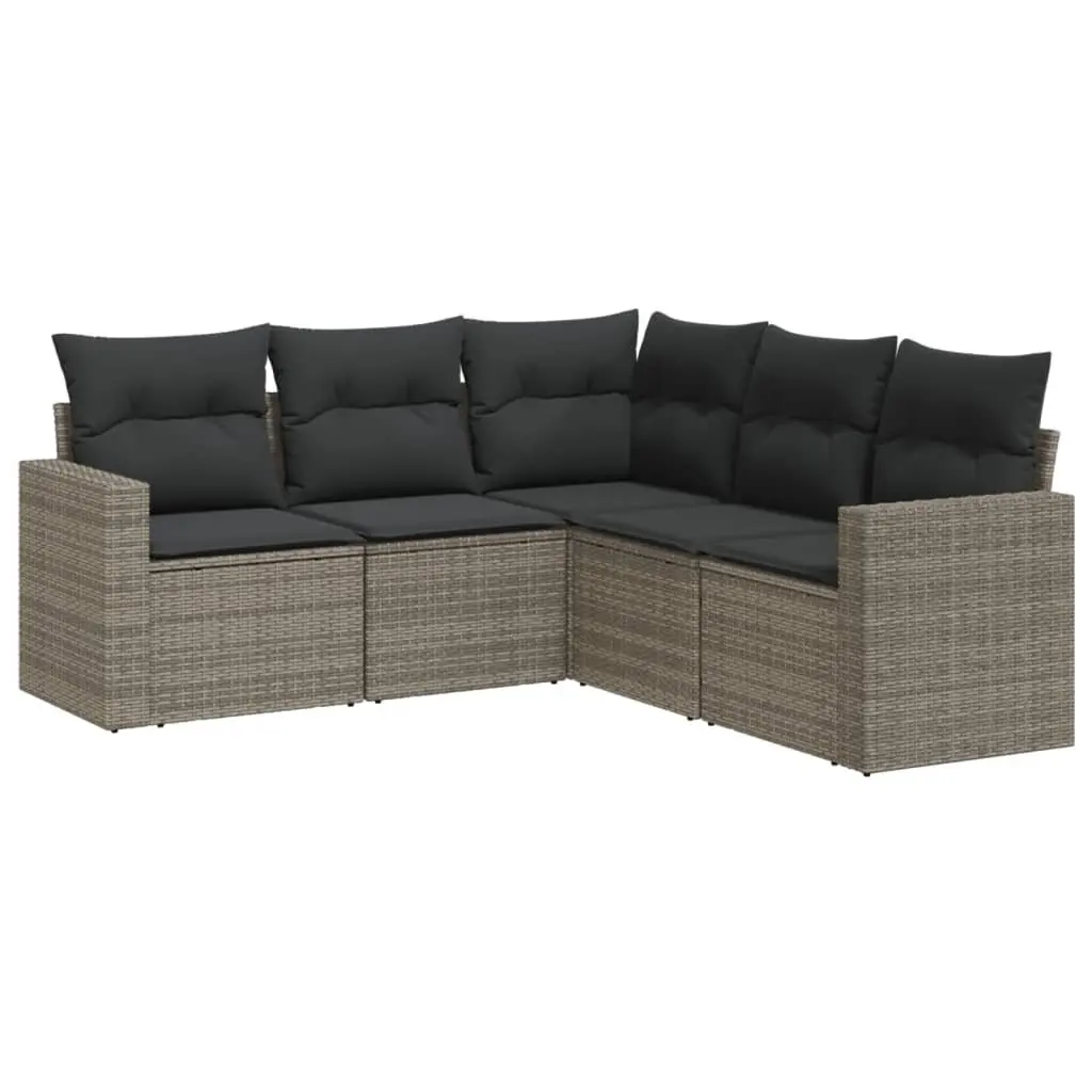 5 Piece Garden Sofa Set PE Rattan Grey Outdoor Patio Furniture Modular