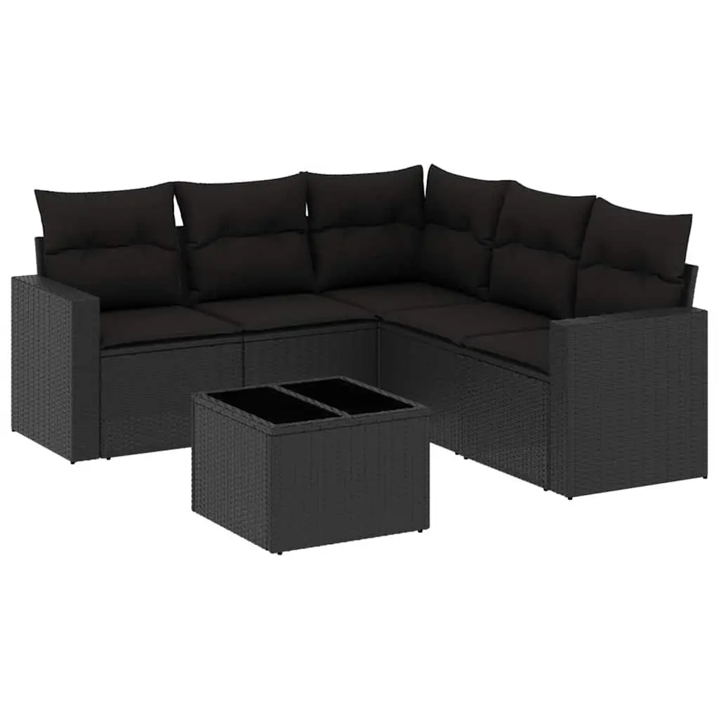 6 Piece Garden Sofa Set PE Rattan Outdoor Patio Furniture with Cushions Black