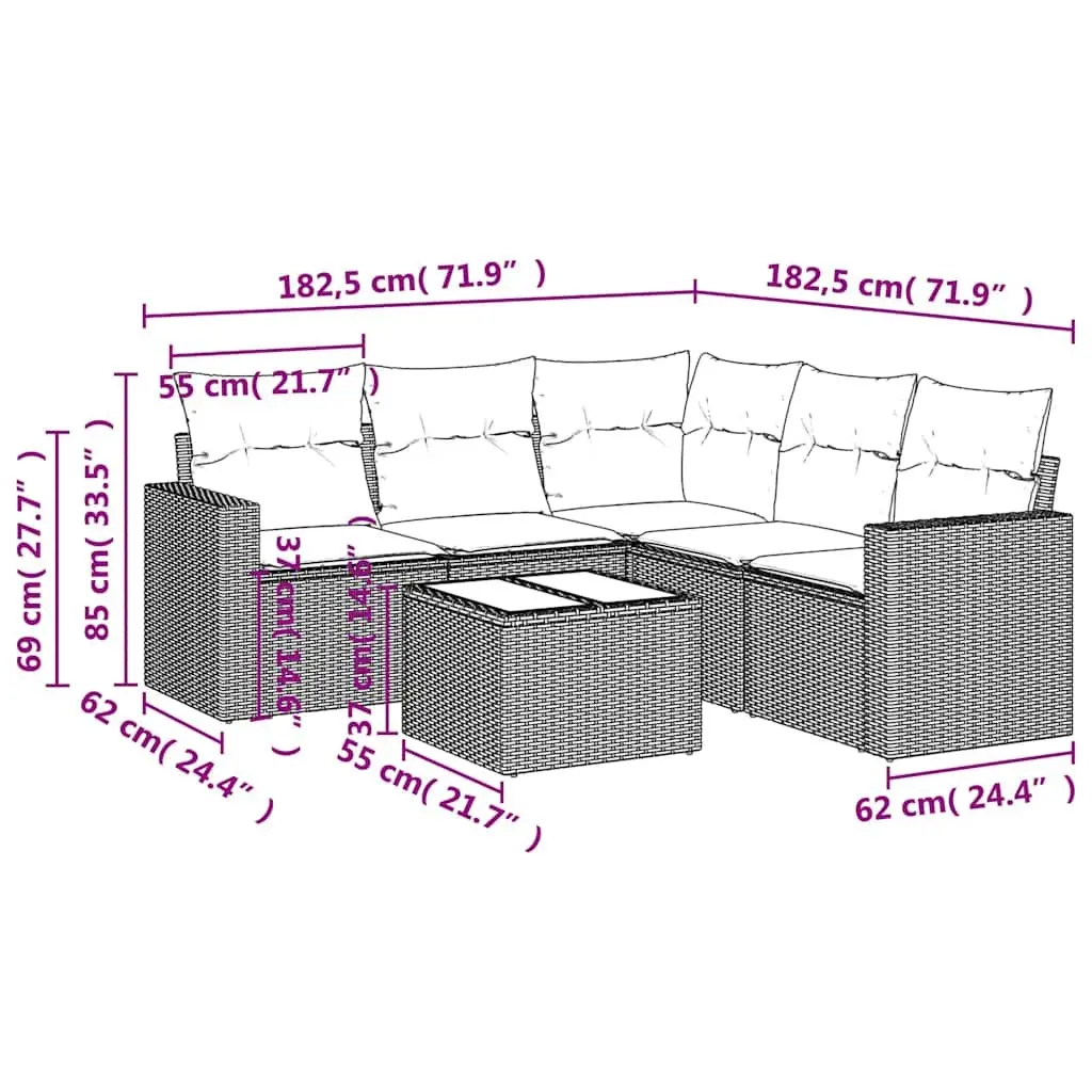6 Piece Garden Sofa Set PE Rattan Outdoor Patio Furniture with Cushions Black